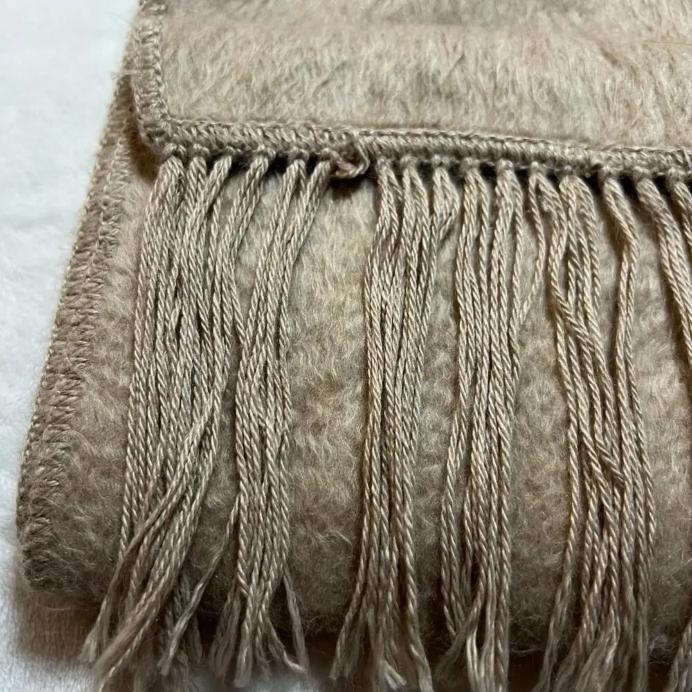 Alpaca Camargo Wool Blend Fringe Scarf Boho Cottagecore Outerwear